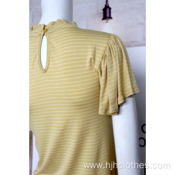 Yellow Blouse With Round Neck And Horizontal Stripes